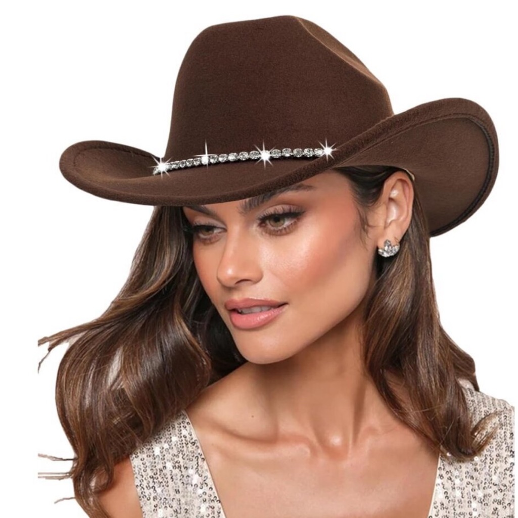 Bling Rhinestone Cowgirl Hat Felt Wide Brim Western Fedora New